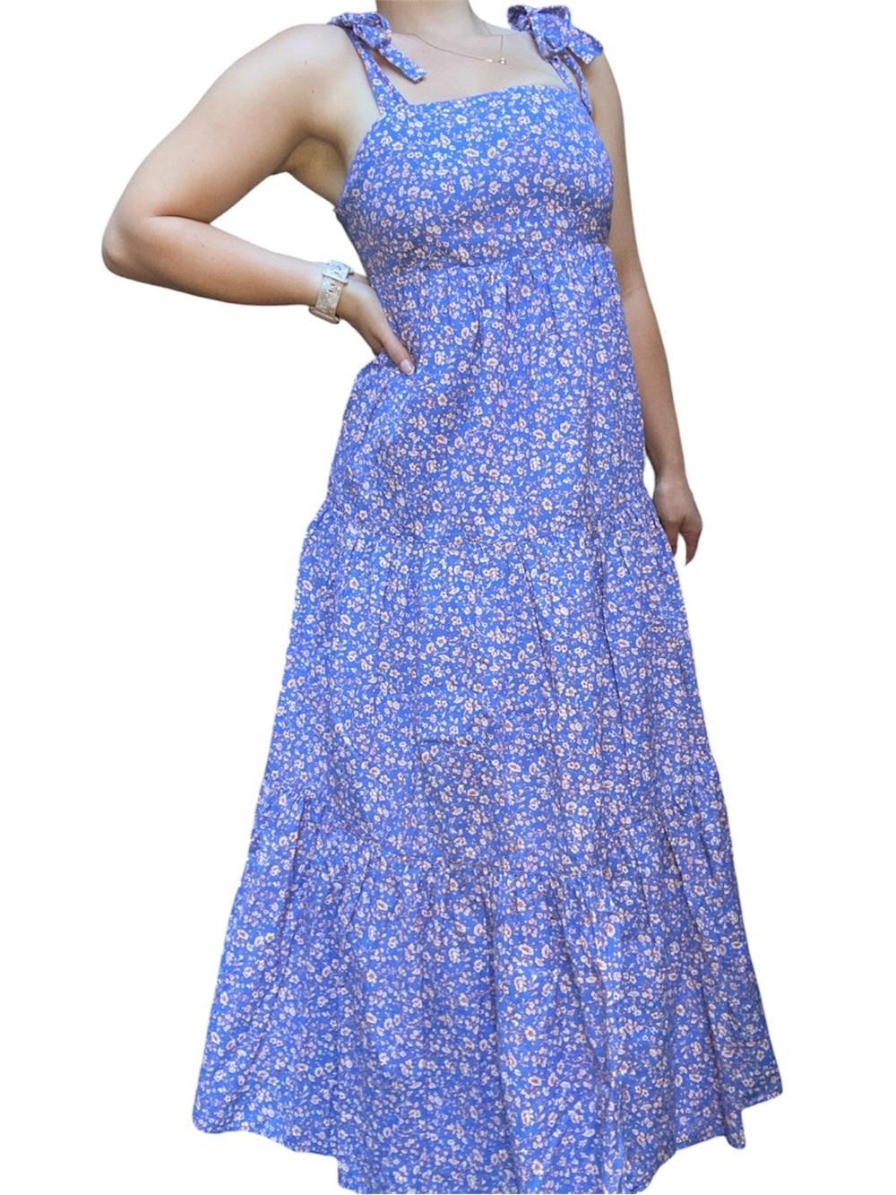 Madewell Blue Floral Tie-Shoulder tiered Maxi Dress
